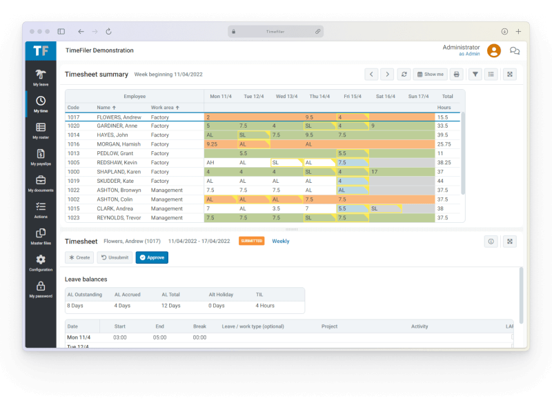 Take control of your timesheets.